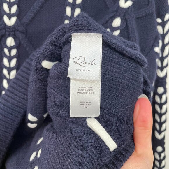 New Rails Tori Lace Up Cotton Blend Sweater Navy White XS $288 - Picture 6 of 8
